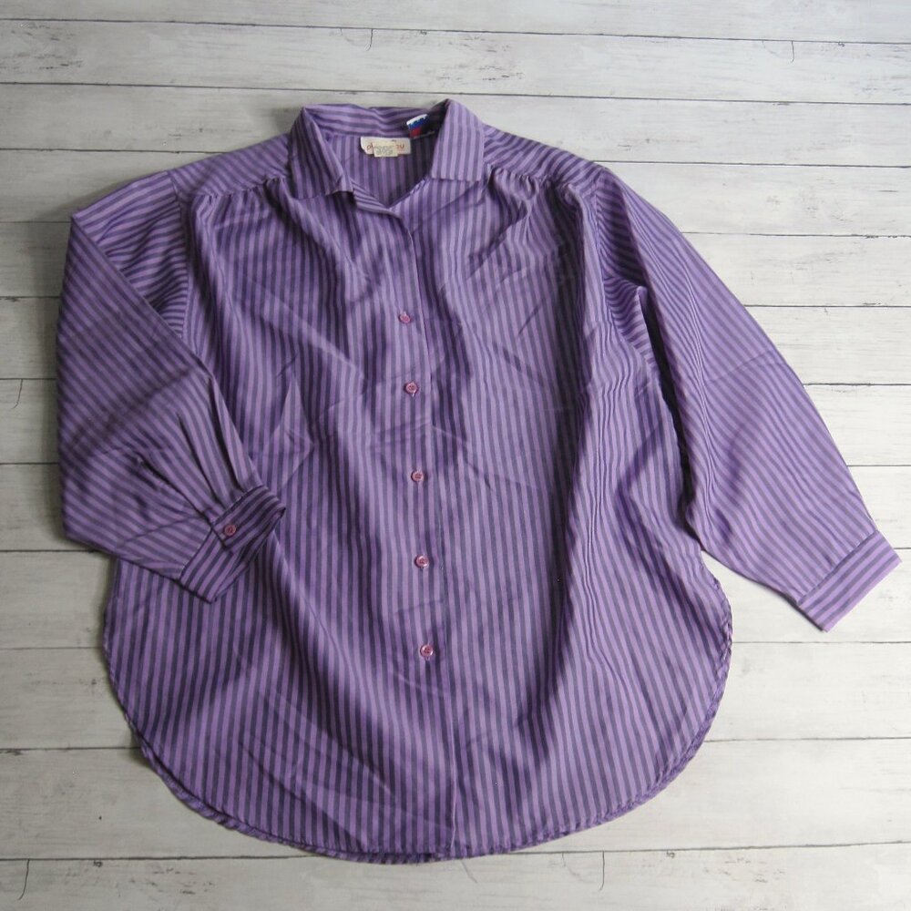 Peggy Lou Vintage Women's Purple Top Size 36 L Long Sleeve 70's 80's Blouse